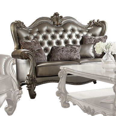 ACME 56821 Versailles Loveseat with 4 Pillows, Silver PU & Antique Platinum ACME Furniture