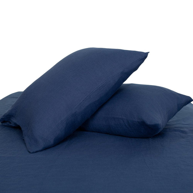 Set of Two Navy Blue Linen Standard Pillowcases HomeRoots