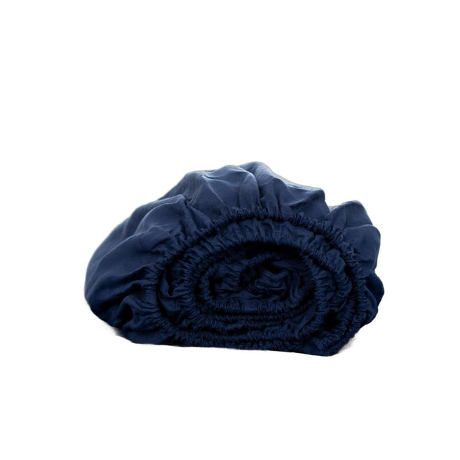 Navy Blue Linen Queen Fitted sheet HomeRoots