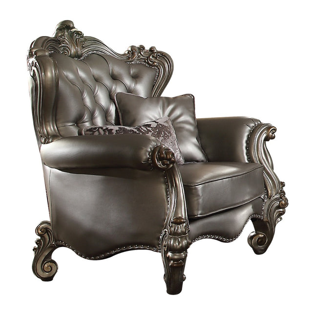 ACME 56822 Versailles Chair with 2 Pillows, Silver PU & Antique Platinum  1