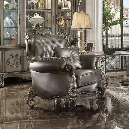 ACME 56822 Versailles Chair with 2 Pillows, Silver PU & Antique Platinum