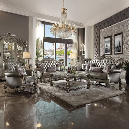 ACME 56822 Versailles Chair with 2 Pillows, Silver PU & Antique Platinum  2
