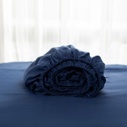 Navy Blue Linen King Fitted Sheet HomeRoots