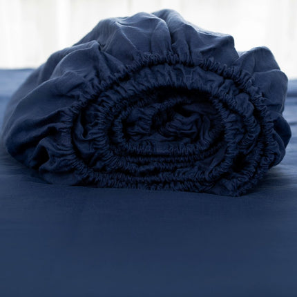 Navy Blue Linen King Fitted Sheet HomeRoots