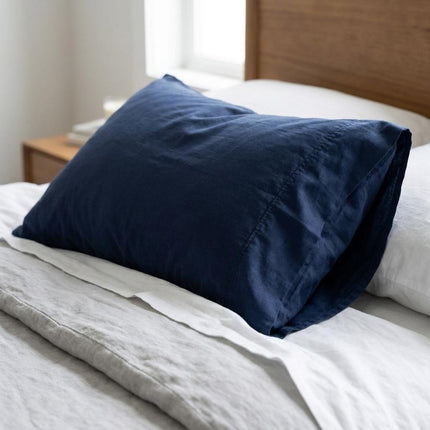 Navy Blue Linen King Fitted Sheet HomeRoots