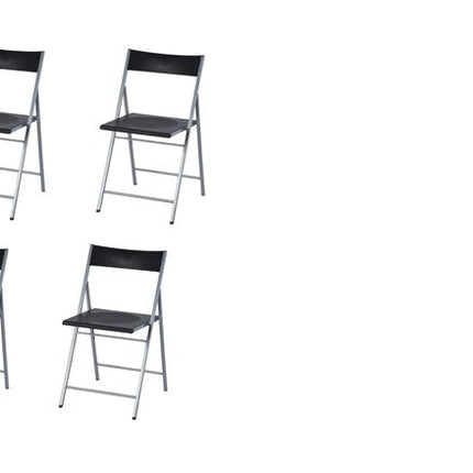 Set of Six Black and Silver Folding Side Chairs