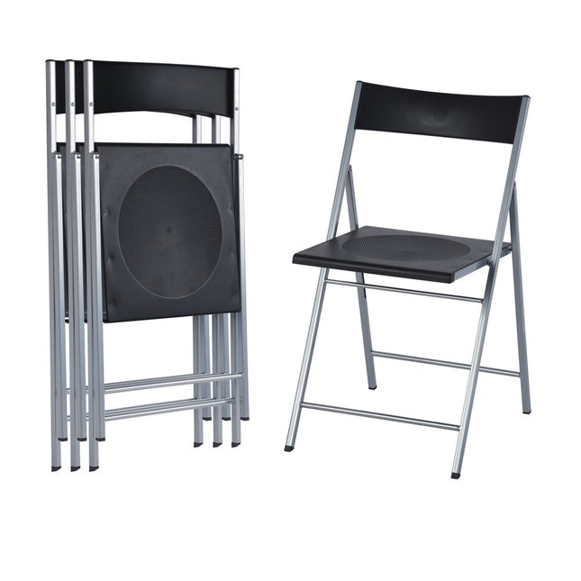 Set of Six Black and Silver Folding Side Chairs HomeRoots