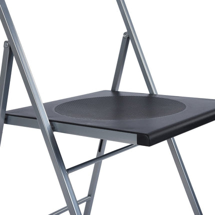 Set of Six Black and Silver Folding Side Chairs