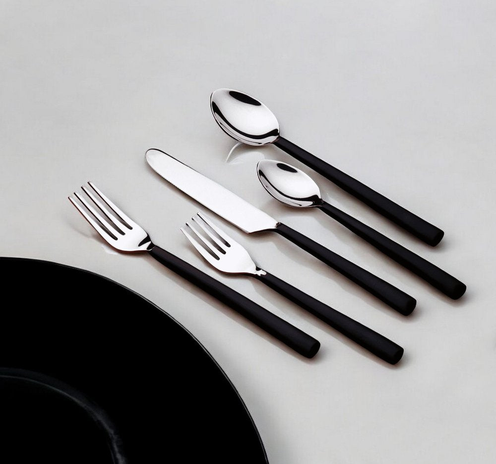 Matte Black Stainless Steel Twenty Piece Hand Forged Flatware Set