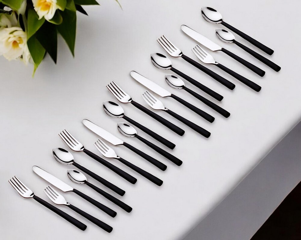 Matte Black Stainless Steel Twenty Piece Hand Forged Flatware Set