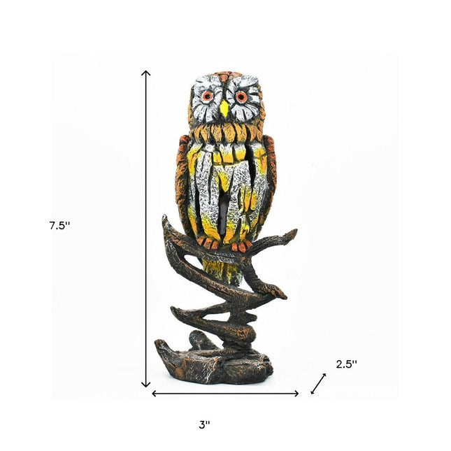 8" Brown Yellow And White Resin Owl Unavailable Tabletop Sculpture HomeRoots