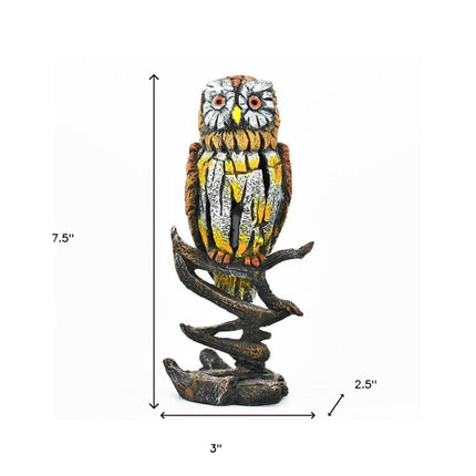 8" Brown Yellow And White Resin Owl Unavailable Tabletop Sculpture HomeRoots