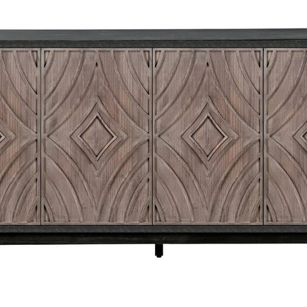 60" Charcoal and Brown Distressed Wood Sideboard with Four Doors HomeRoots