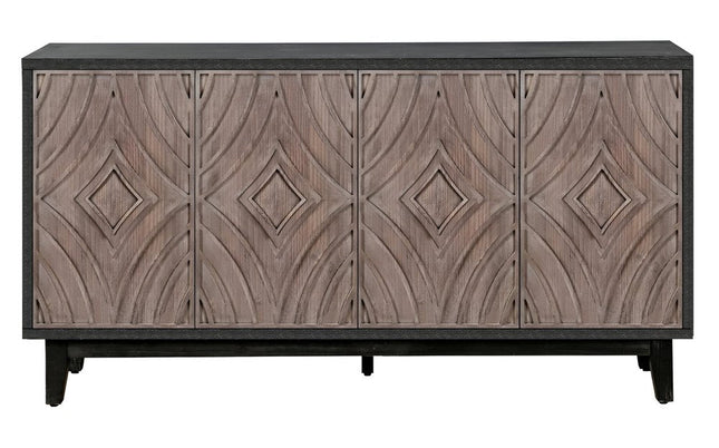 60" Charcoal and Brown Distressed Wood Sideboard with Four Doors HomeRoots