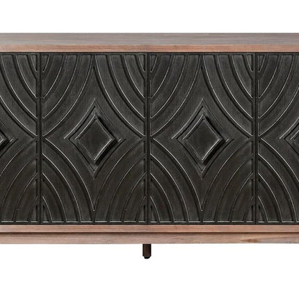 60" Brown and Charcoal Distressed Wood Sideboard with Four Doors HomeRoots
