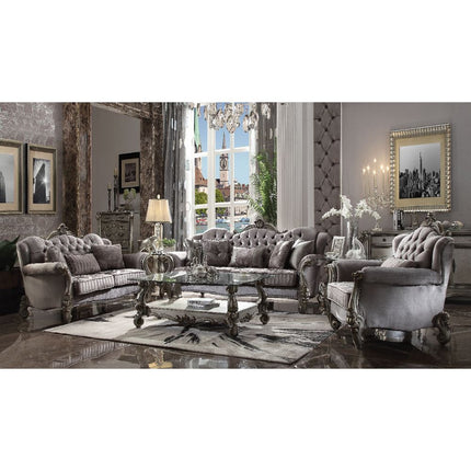ACME 56841 Versailles Loveseat with 3 Pillows, Velvet & Antique Platinum  1