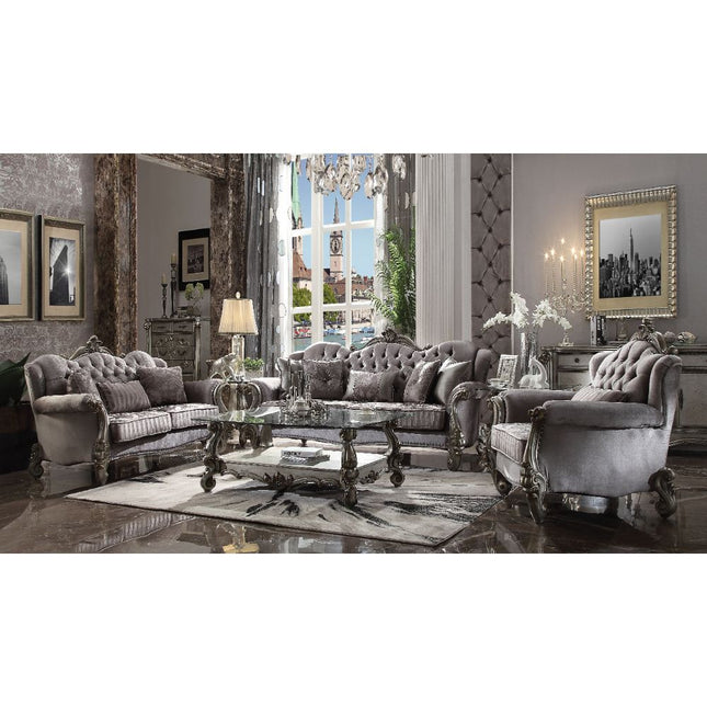 ACME 56842 Versailles Chair with 1 Pillows, Velvet & Antique Platinum