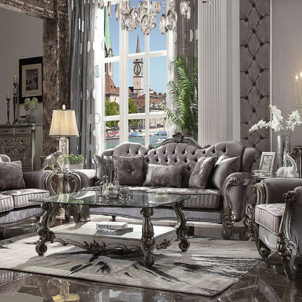 ACME 56840 Versailles Sofa with 5 Pillows, Velvet & Antique Platinum