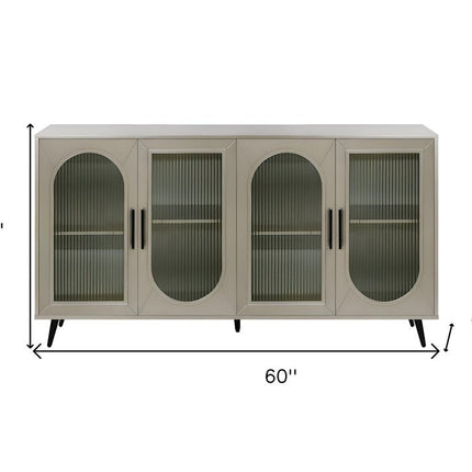 60" Gold Wood And Glass Sideboard with Four Doors HomeRoots
