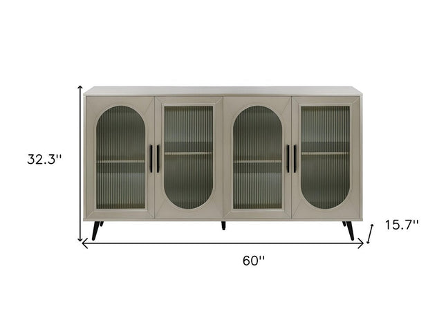 60" Gold Wood And Glass Sideboard with Four Doors HomeRoots