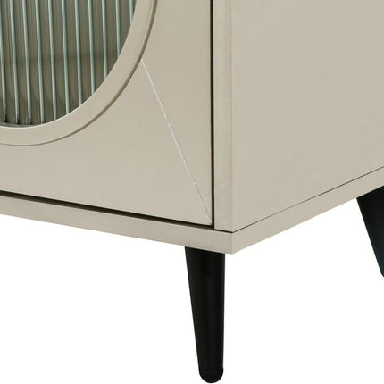 60" Gold Wood And Glass Sideboard with Four Doors HomeRoots
