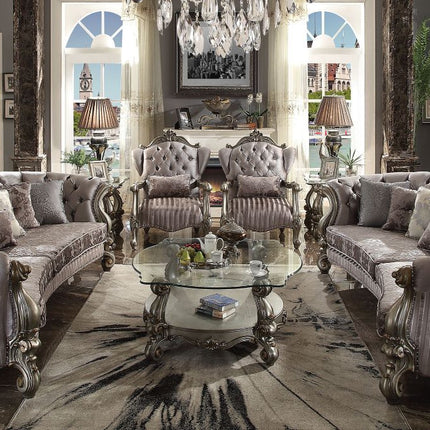 ACME 56845 Versailles Sofa with 5 Pillows, Velvet & Antique Platinum