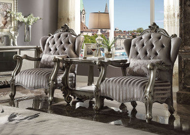 ACME 56847 Versailles Chair with 1 Pillow, Velvet & Antique Platinum ACME Furniture
