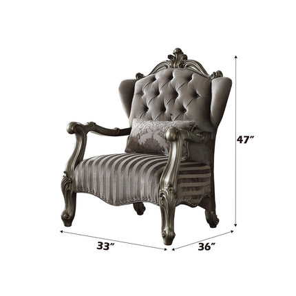 ACME 56847 Versailles Chair with 1 Pillow, Velvet & Antique Platinum  1