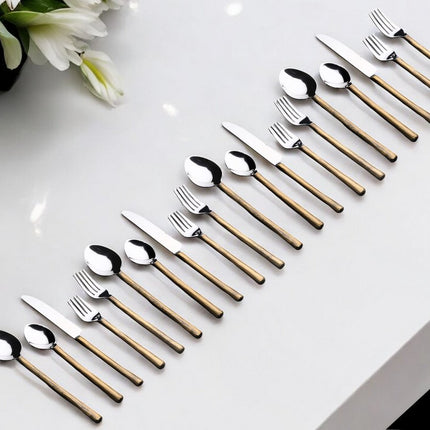 Matte Gold Stainless Steel Twenty Piece Hand Forged Flatware Set HomeRoots