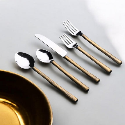 Matte Gold Stainless Steel Twenty Piece Hand Forged Flatware Set HomeRoots