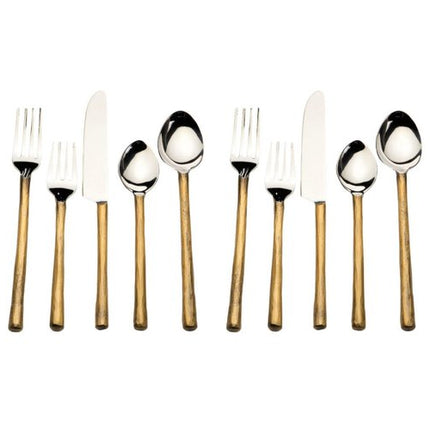 Matte Gold Stainless Steel Twenty Piece Hand Forged Flatware Set HomeRoots