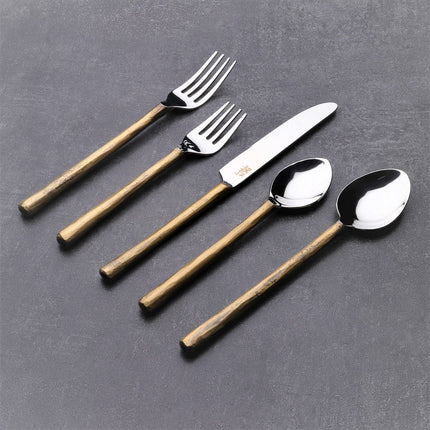 Matte Gold Stainless Steel Twenty Piece Hand Forged Flatware Set HomeRoots