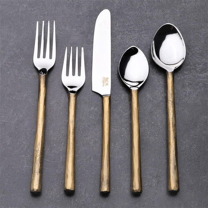 Matte Gold Stainless Steel Twenty Piece Hand Forged Flatware Set HomeRoots