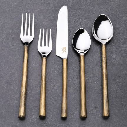 Matte Gold Stainless Steel Twenty Piece Hand Forged Flatware Set HomeRoots