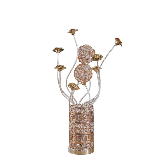 22" Silver And Rose Gold Metal And Acrylic Flowers Bedside Lamp HomeRoots