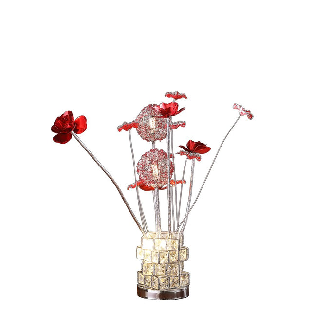 21" Silver and Clear Metal and Faux Crystal Geometric And Roses Bedside Lamp HomeRoots