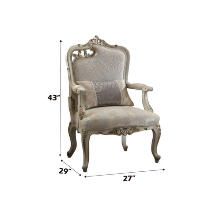 ACME 56883 Picardy Chair with 1 Pillow (LF Accent Leaf), Fabric & Antique Pearl