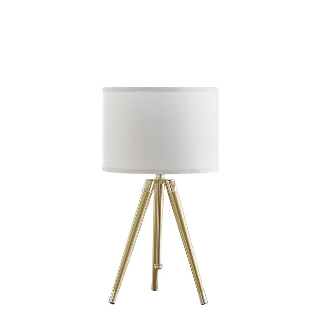 Gold Metal Adjustable Height Tripod Table Lamp With White Drum Shade HomeRoots
