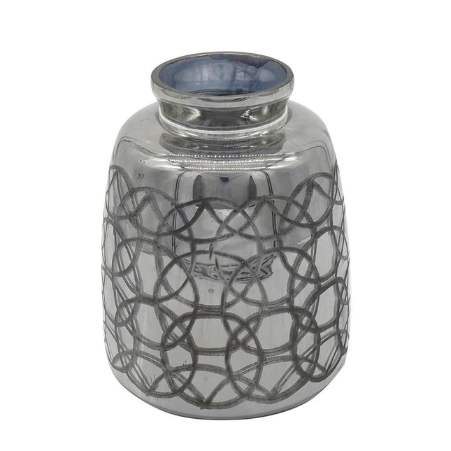 9" Dark Gray Geometric Etched Glass Table Vase