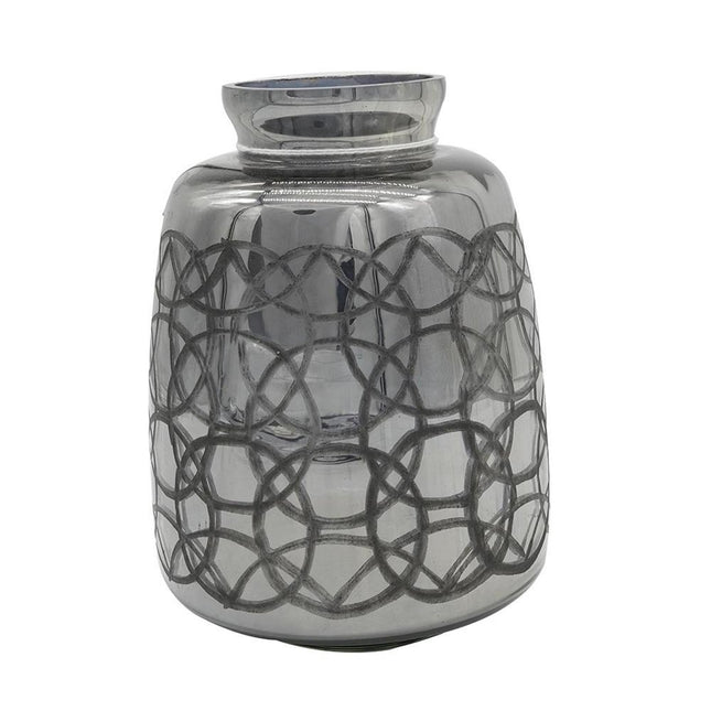 9" Dark Gray Geometric Etched Glass Table Vase