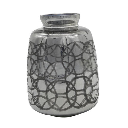 9" Dark Gray Geometric Etched Glass Table Vase HomeRoots