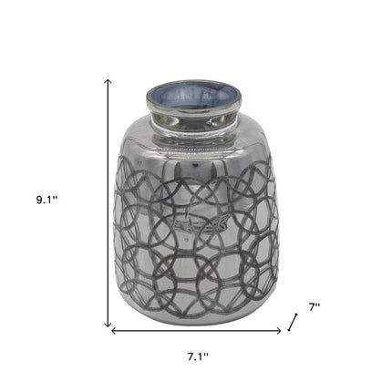 9" Dark Gray Geometric Etched Glass Table Vase HomeRoots
