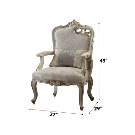 ACME 56884 Picardy Chair with 1 Pillow (RF Accent Leaf), Fabric & Antique Pearl