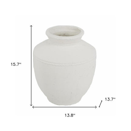 16" White Terracotta Round Jug Vase HomeRoots