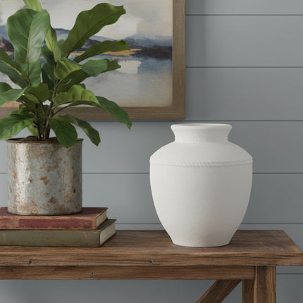 16" White Terracotta Round Jug Vase HomeRoots