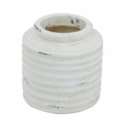 6" White Stoneware Round Jug Vase