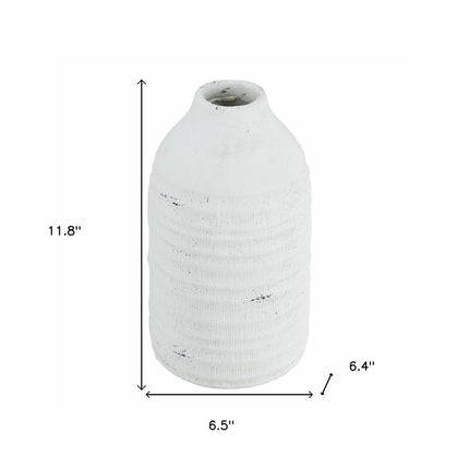 12" White Stoneware Round Jug Vase HomeRoots