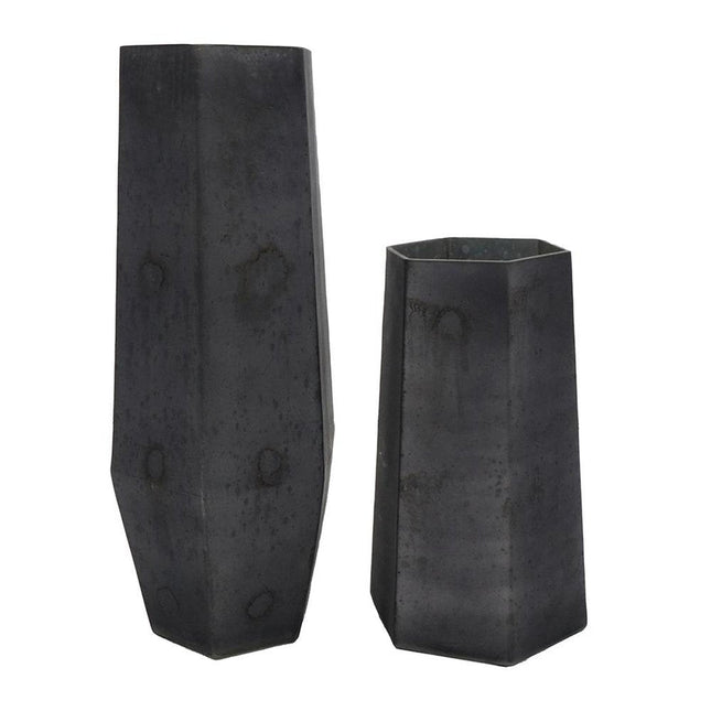Set of Two Black Hexagonal Glass Table Vases HomeRoots