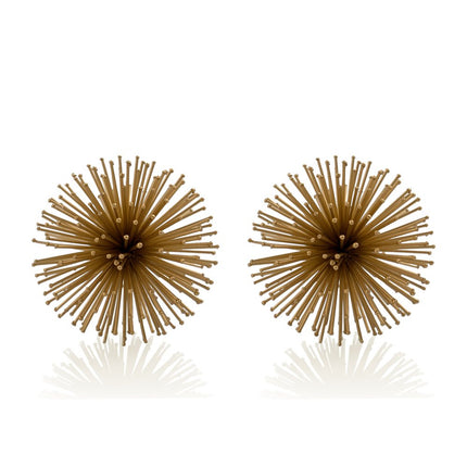 Set of Two Gold Iron Decorative Spiky Sphere Tabletop Sculptures HomeRoots