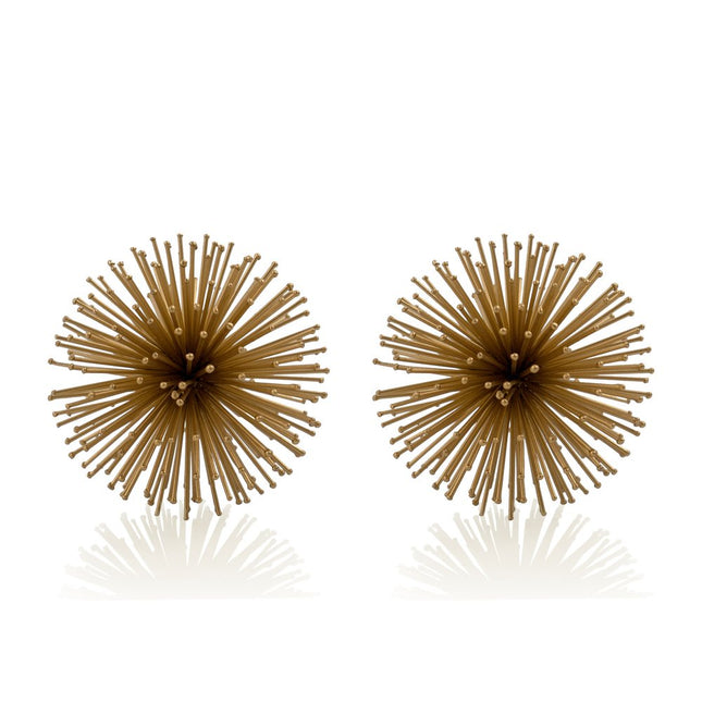 Set of Two Gold Iron Decorative Spiky Sphere Tabletop Sculptures HomeRoots